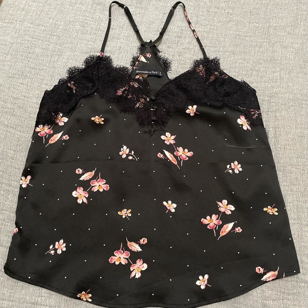 Lace Trim satin cami with floral detail